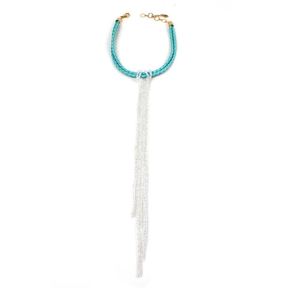 Faceted Crystal Faux Leather Fringe Choker - Picture 2 of 2